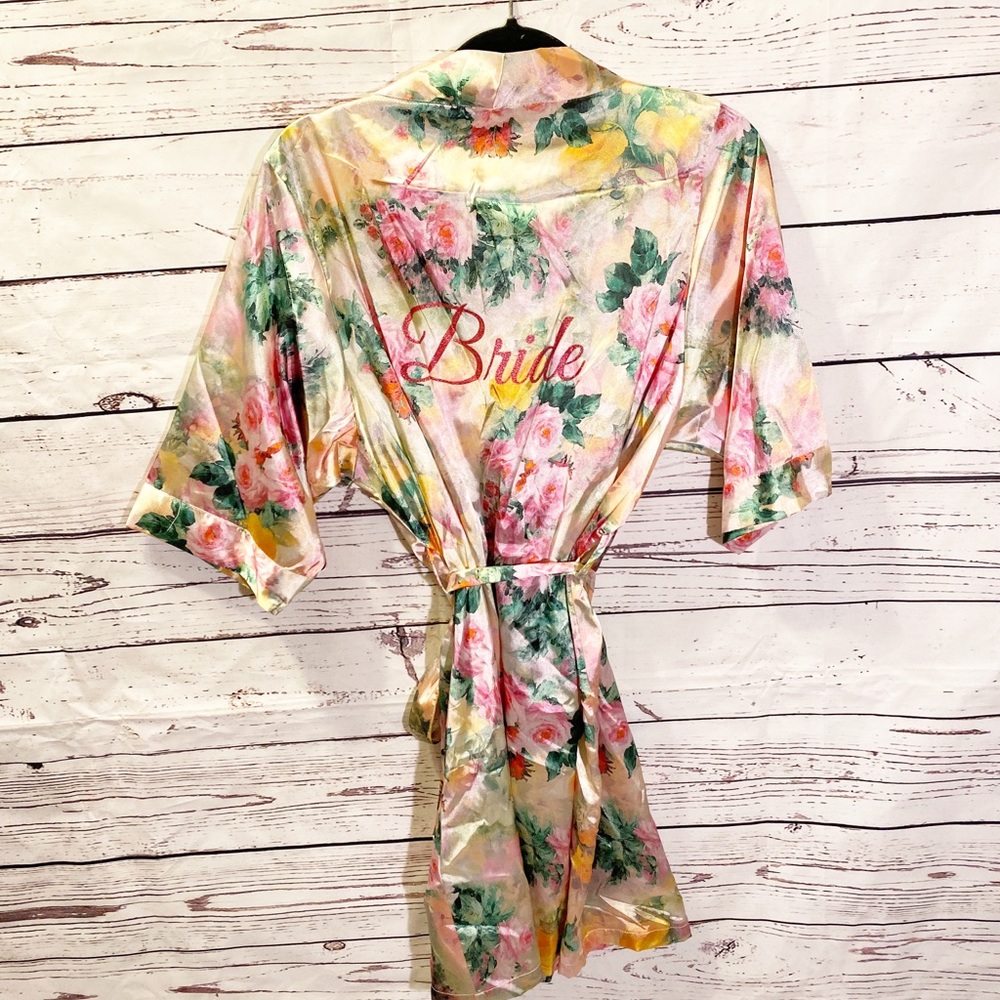 David's Bridal Silky Floral "Bride" Robe Wedding